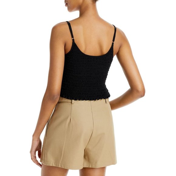 AQUA Smocked Tank Top  In Black - Picture 2 of 2